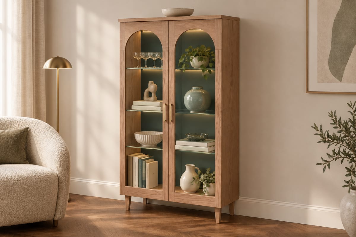 Arched cherry vitrine, a rendering