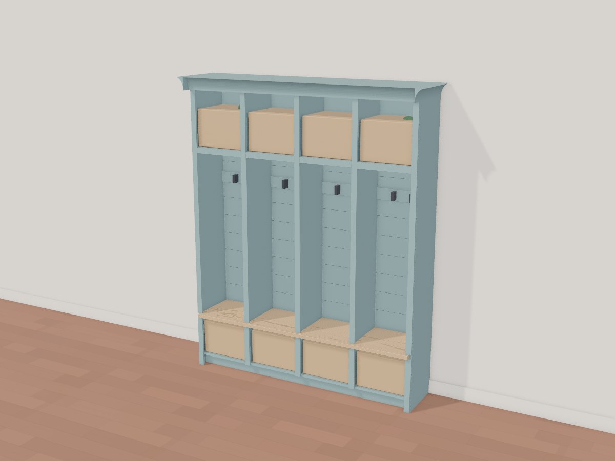Blue-green mudroom lockers, Crava's 3D model