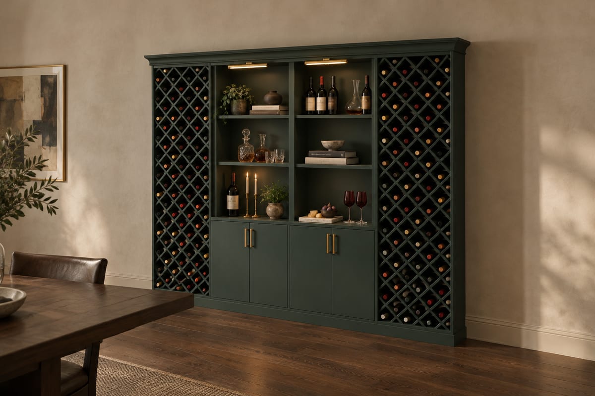 Bottle green wine wall, a rendering