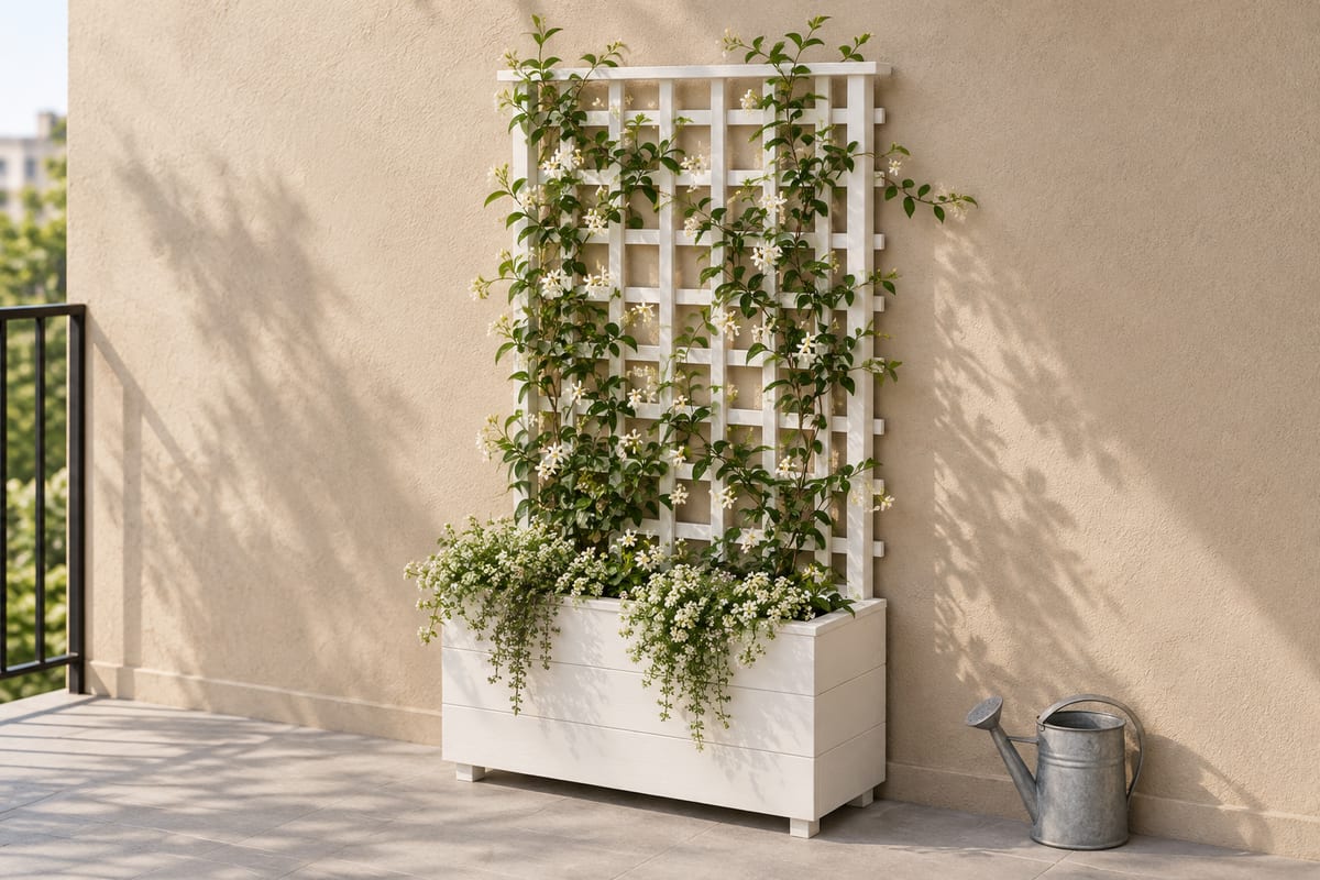 Chalk white trellis planter, a rendering