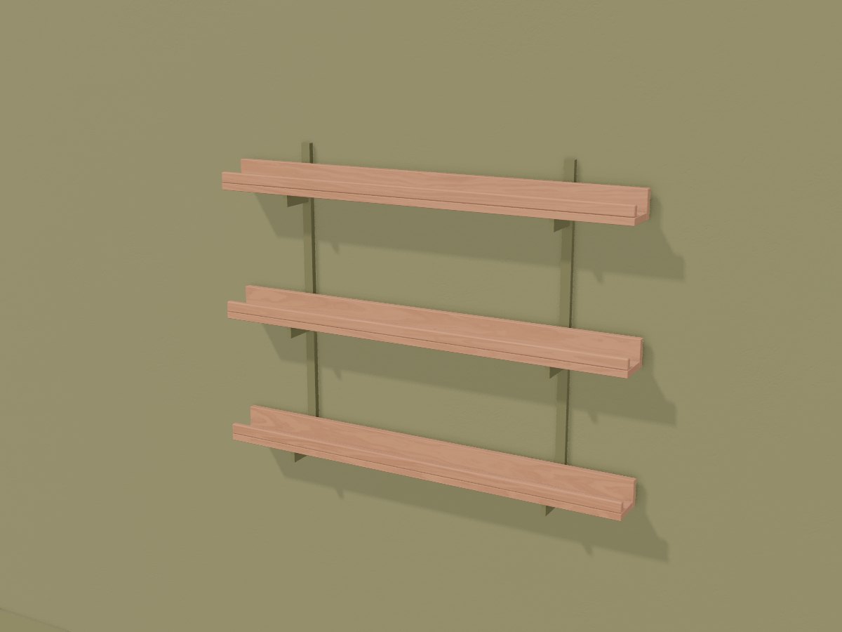 Cherry gallery ledges on twin-slot rails, Crava's 3D model