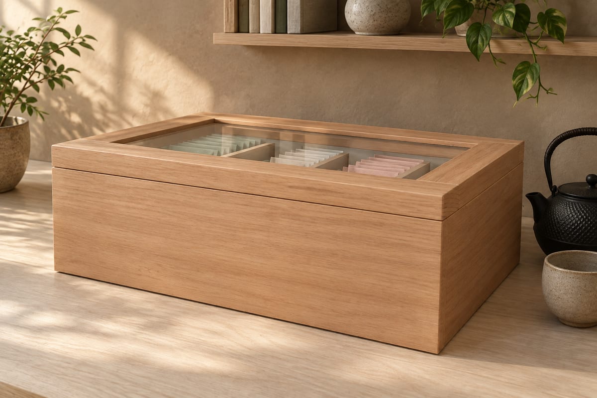 Glass-lidded cherry tea chest, a rendering