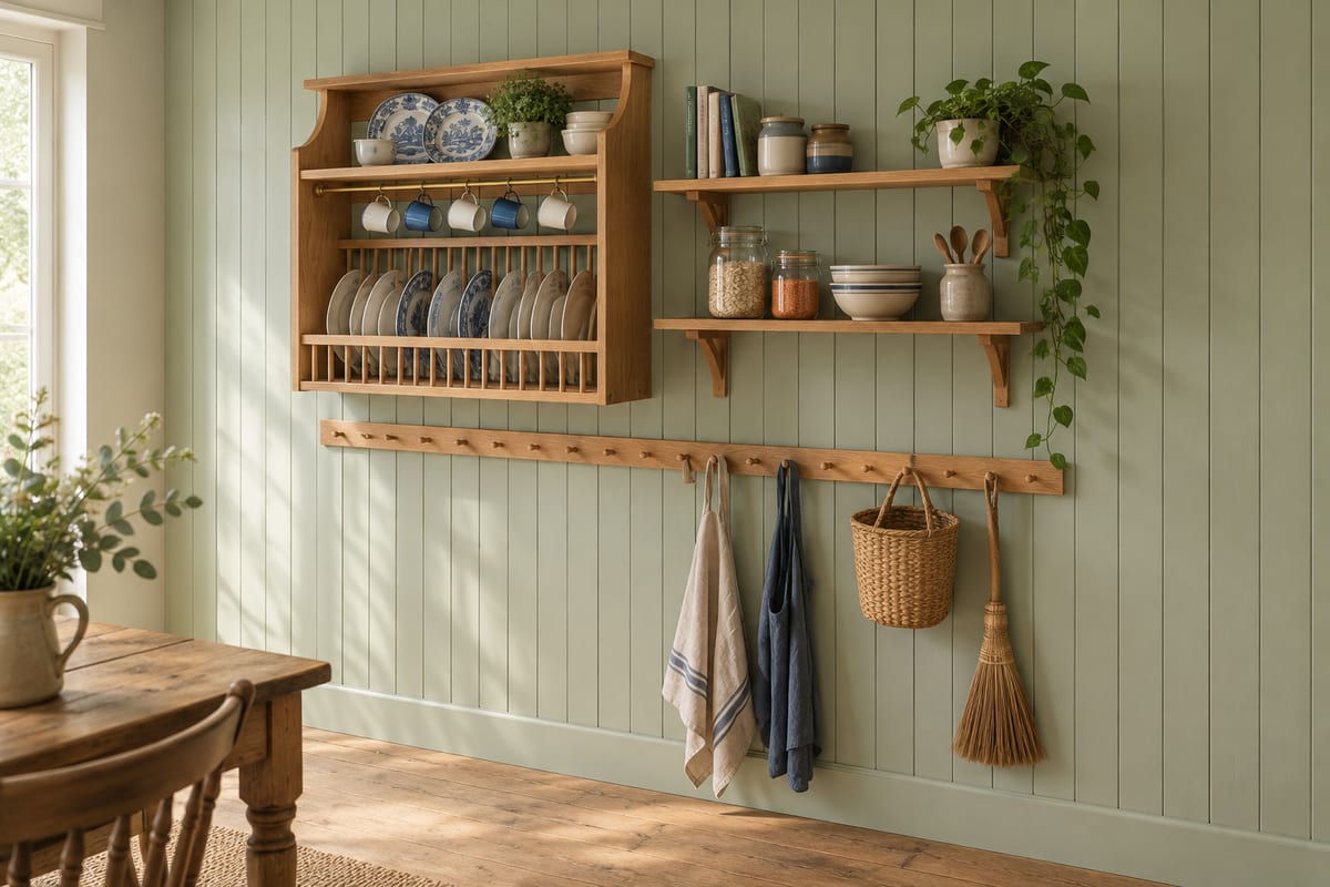 Cherry plate rack wall, a rendering