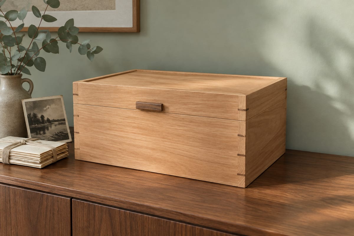 Cherry keepsake box with walnut splines, a rendering