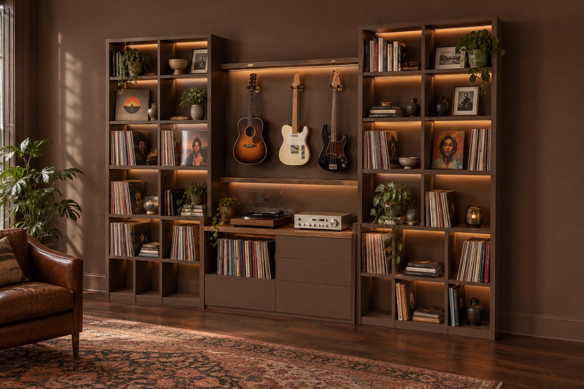 Chocolate music room wall, a rendering