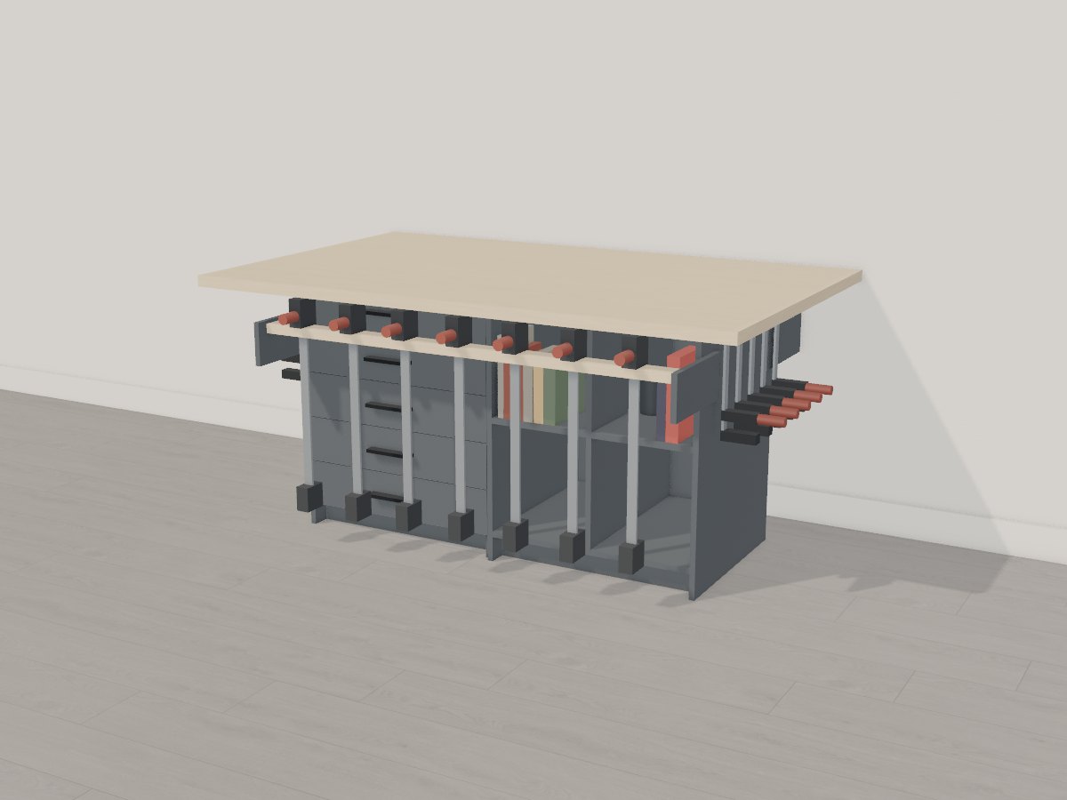 Outfeed and assembly table with clamp racks, Crava's 3D model