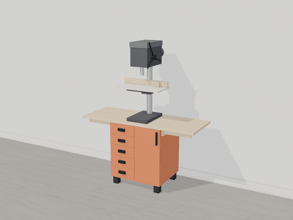 Drill press station with swing-out wings, Crava's 3D model