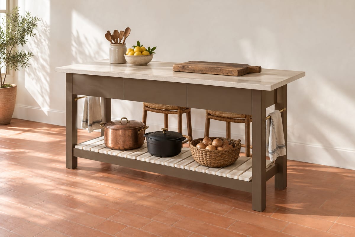 Espresso work-table island, a rendering