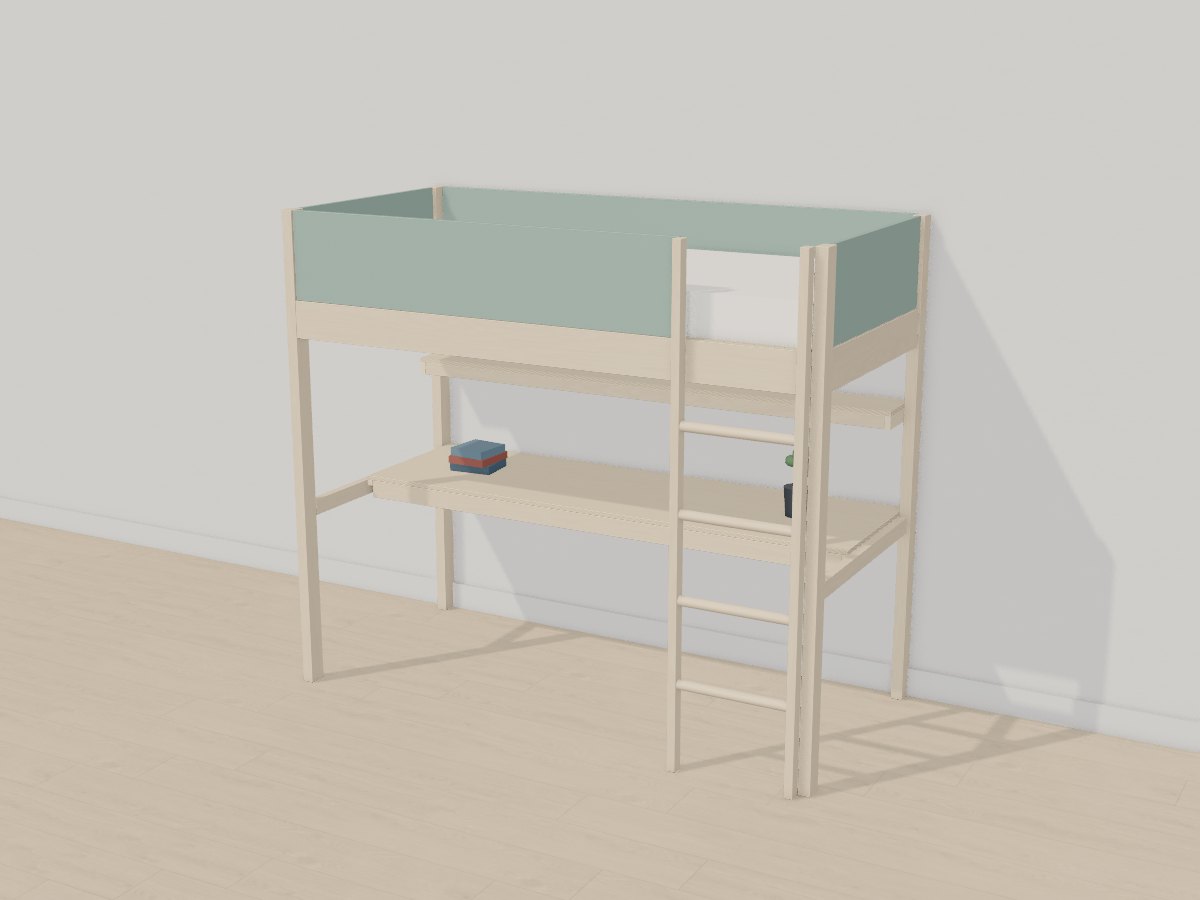 Eucalyptus loft bed with desk, Crava's 3D model