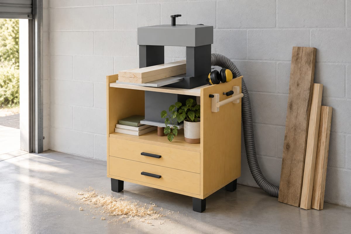 Flip-top planer and spindle sander cart, a rendering