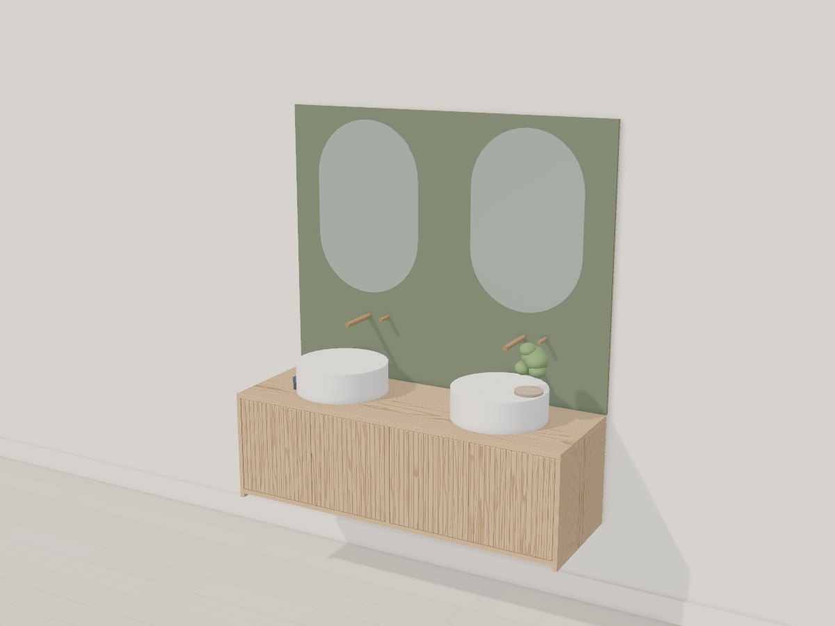 Fluted oak floating double vanity, Crava's 3D model