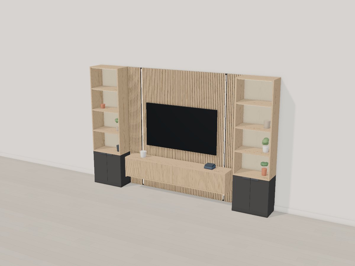 Fluted oak media wall, Crava's 3D model
