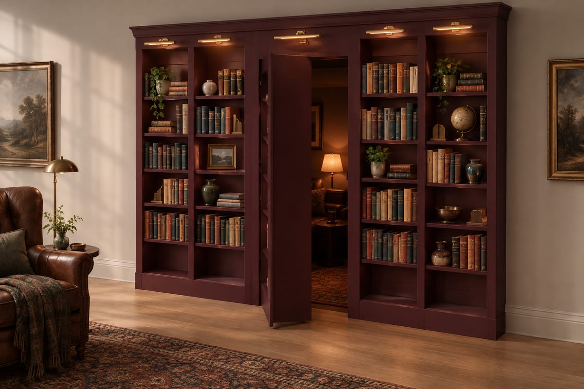 Hidden bookcase door, a rendering