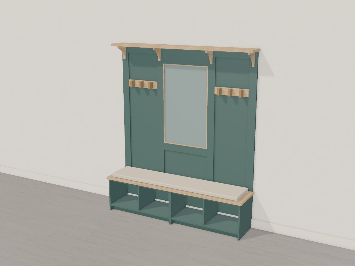 Juniper entry wall with bench and mirror, Crava's 3D model