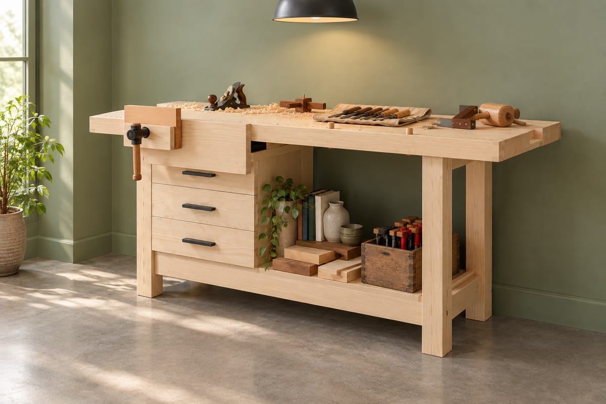 Laminated maple workbench, a rendering