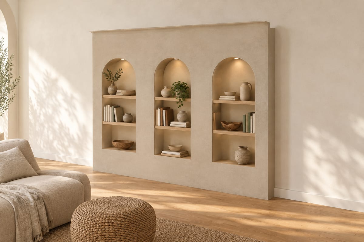 Limestone arched niche wall, a rendering