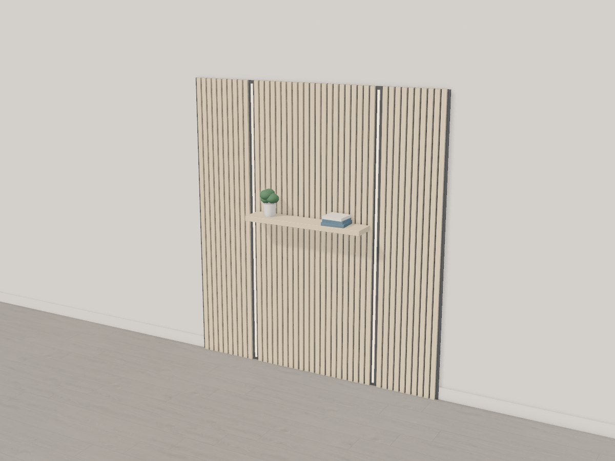 Maple lit slat wall with floating shelf, Crava's 3D model