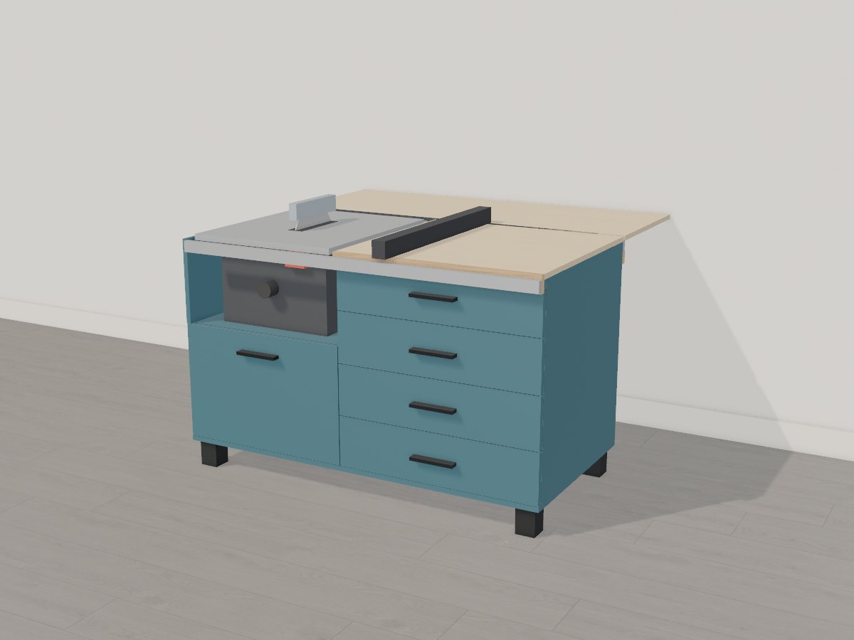 Mobile table saw base with outfeed, Crava's 3D model