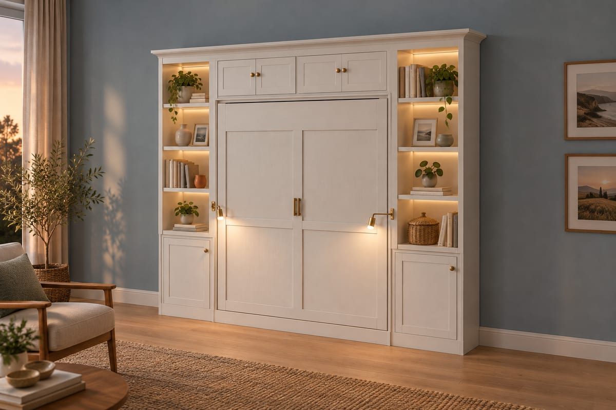 Murphy bed library wall, a rendering