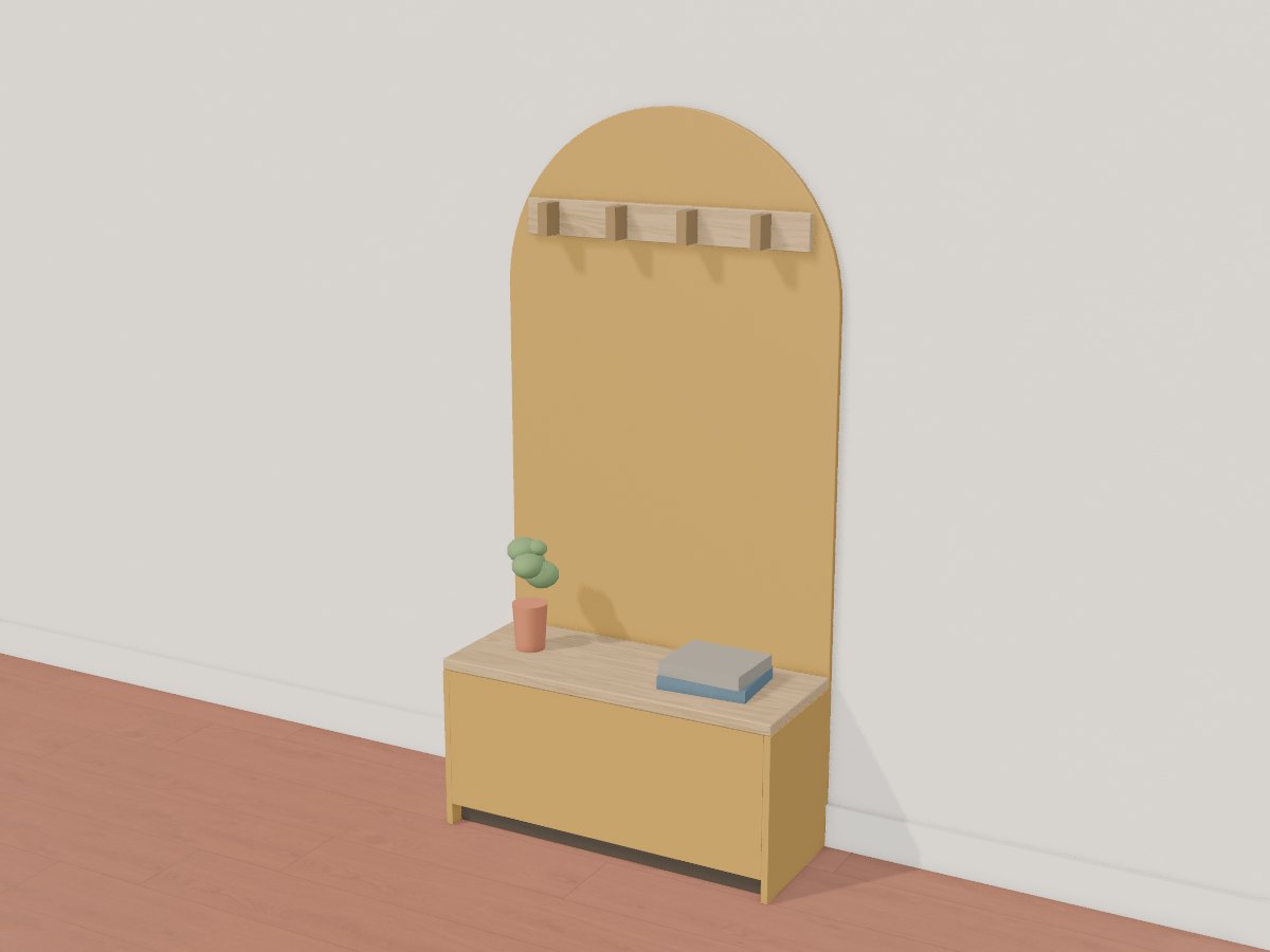 Mustard arched lift-lid hall bench, Crava's 3D model