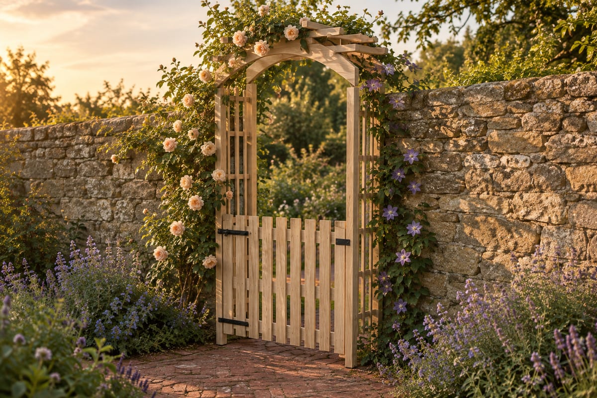 Oak arched garden gateway, a rendering