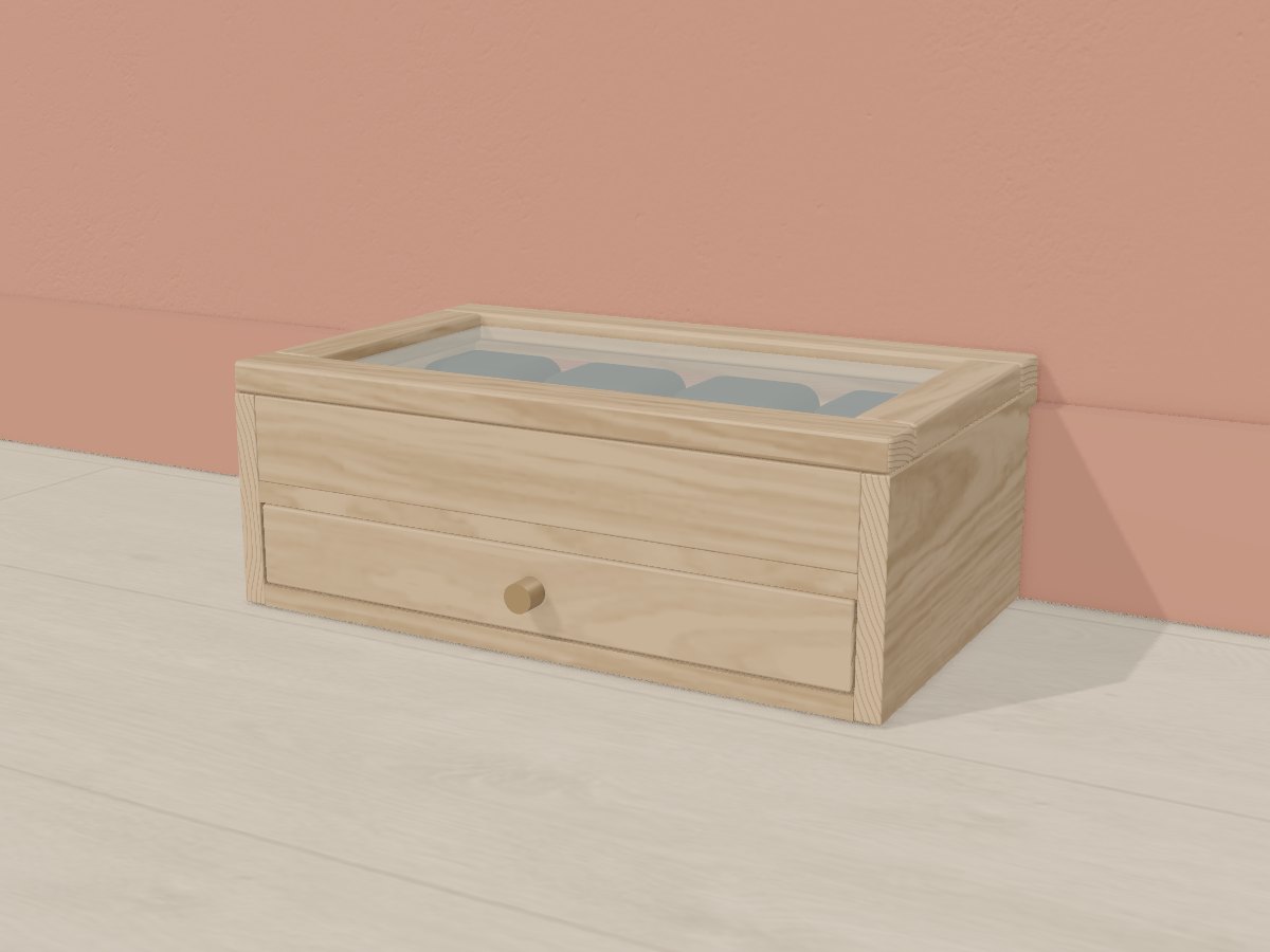 Oak watch box with a glass lid, Crava's 3D model