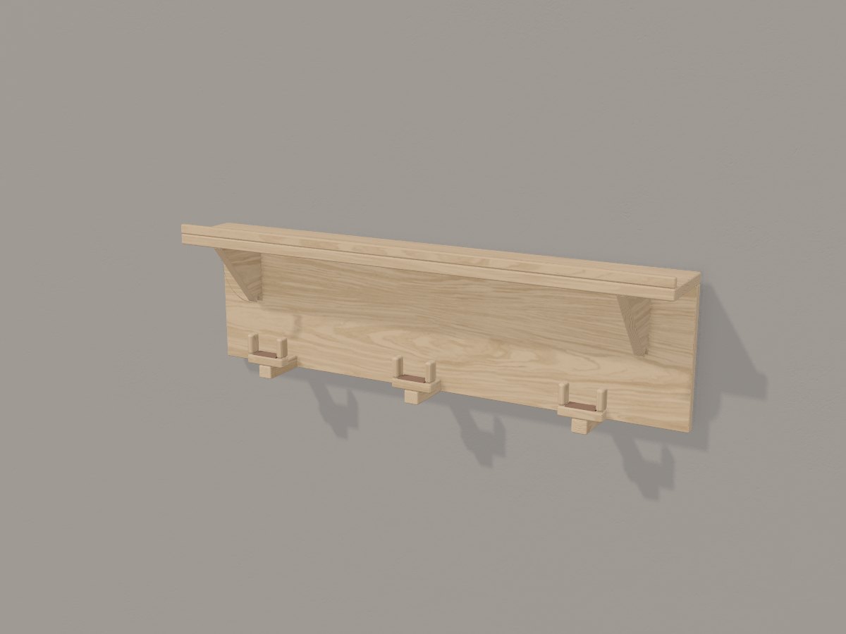 Oak guitar wall with a top shelf, Crava's 3D model