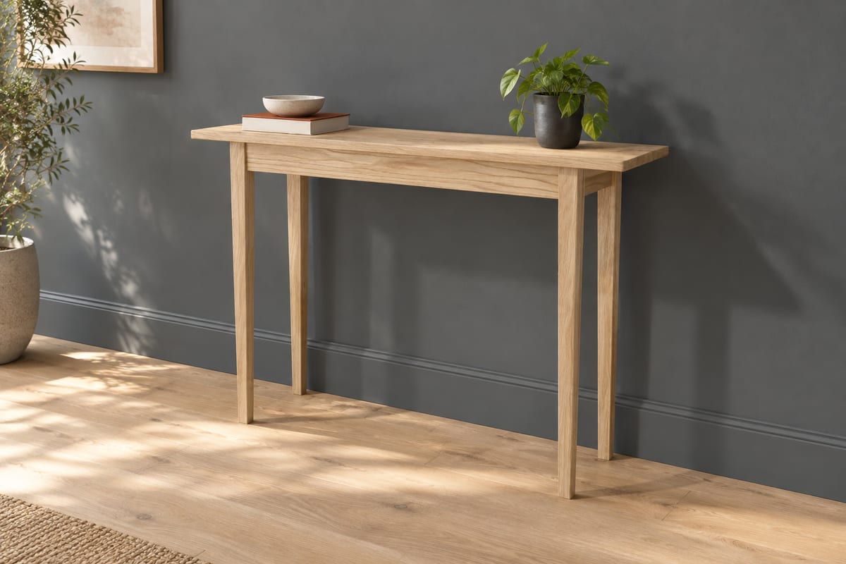 Oak hall console, a rendering