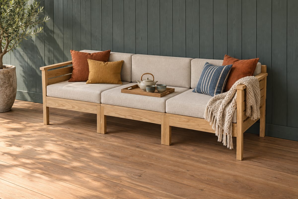 Oak modular patio sofa, a rendering