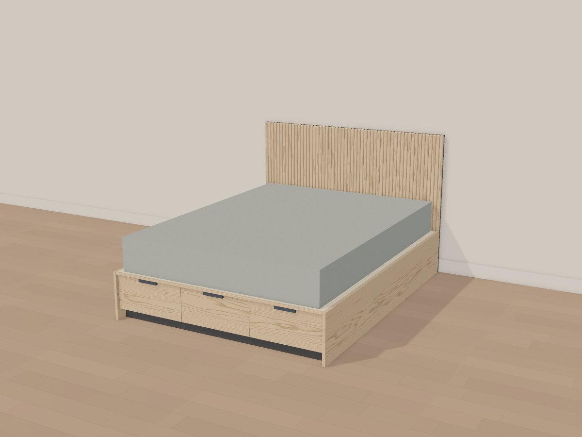 Oak platform storage bed, Crava's 3D model