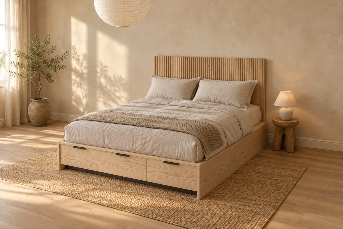 Oak platform storage bed, a rendering