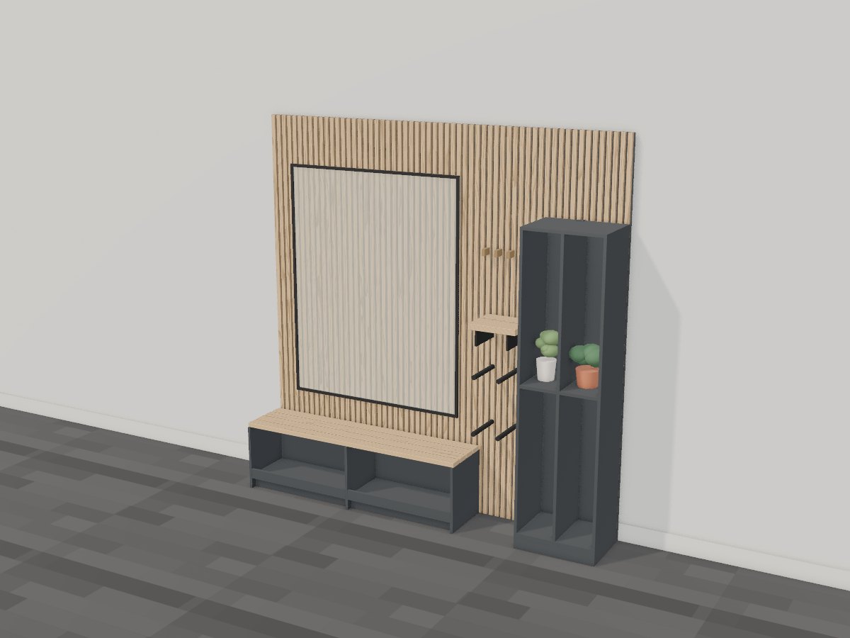 Oak slat home gym wall, Crava's 3D model
