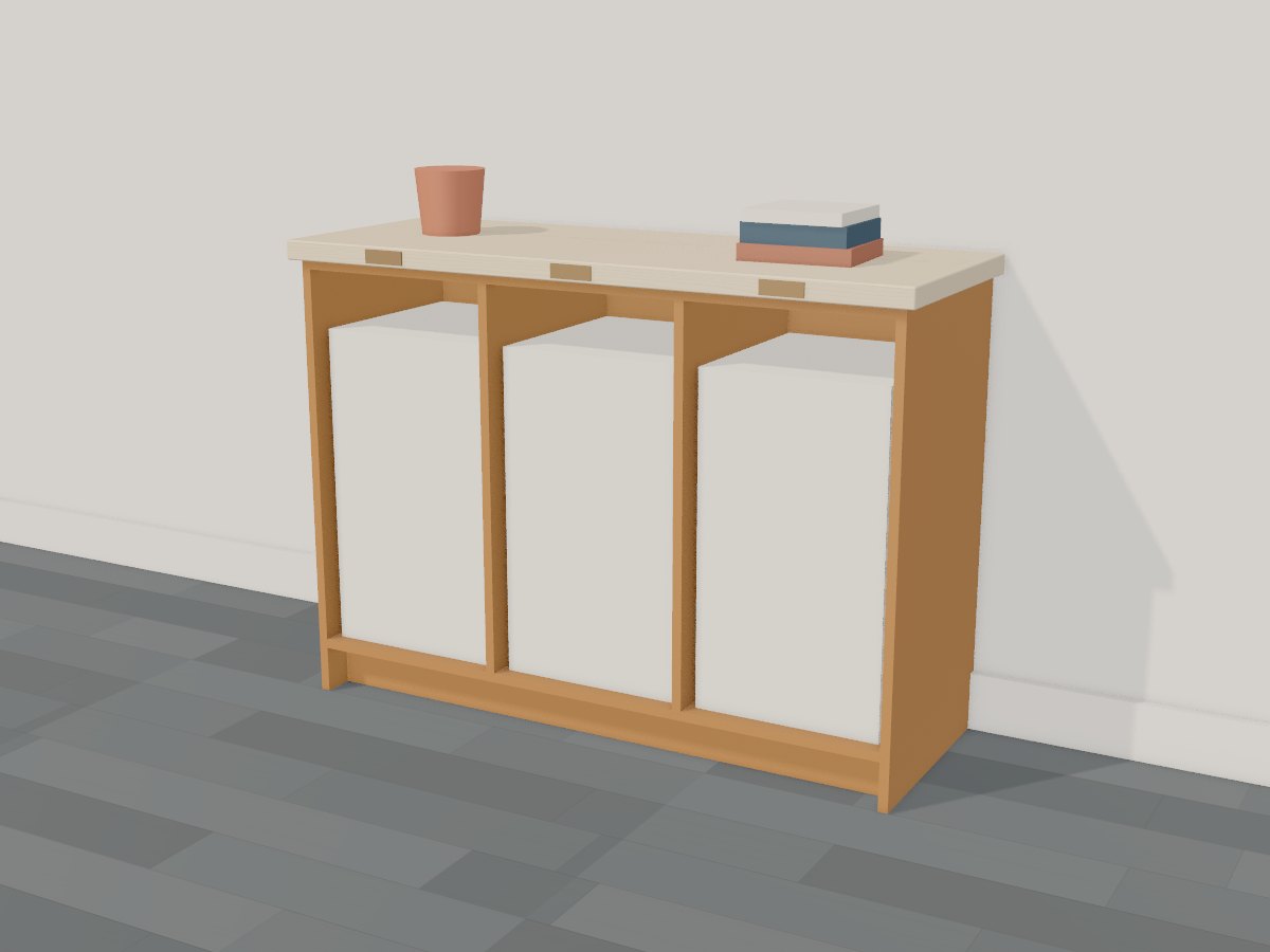 Ochre three-bin laundry sorter, Crava's 3D model