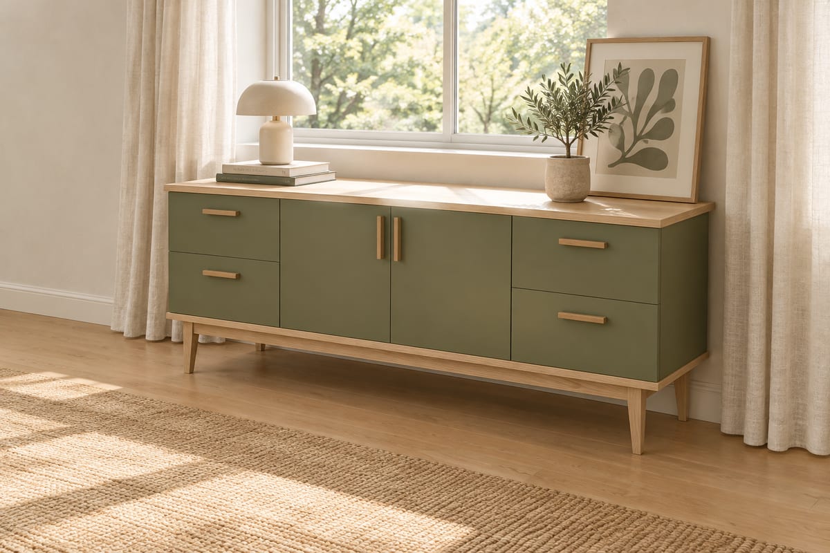 Olive filing credenza, a rendering