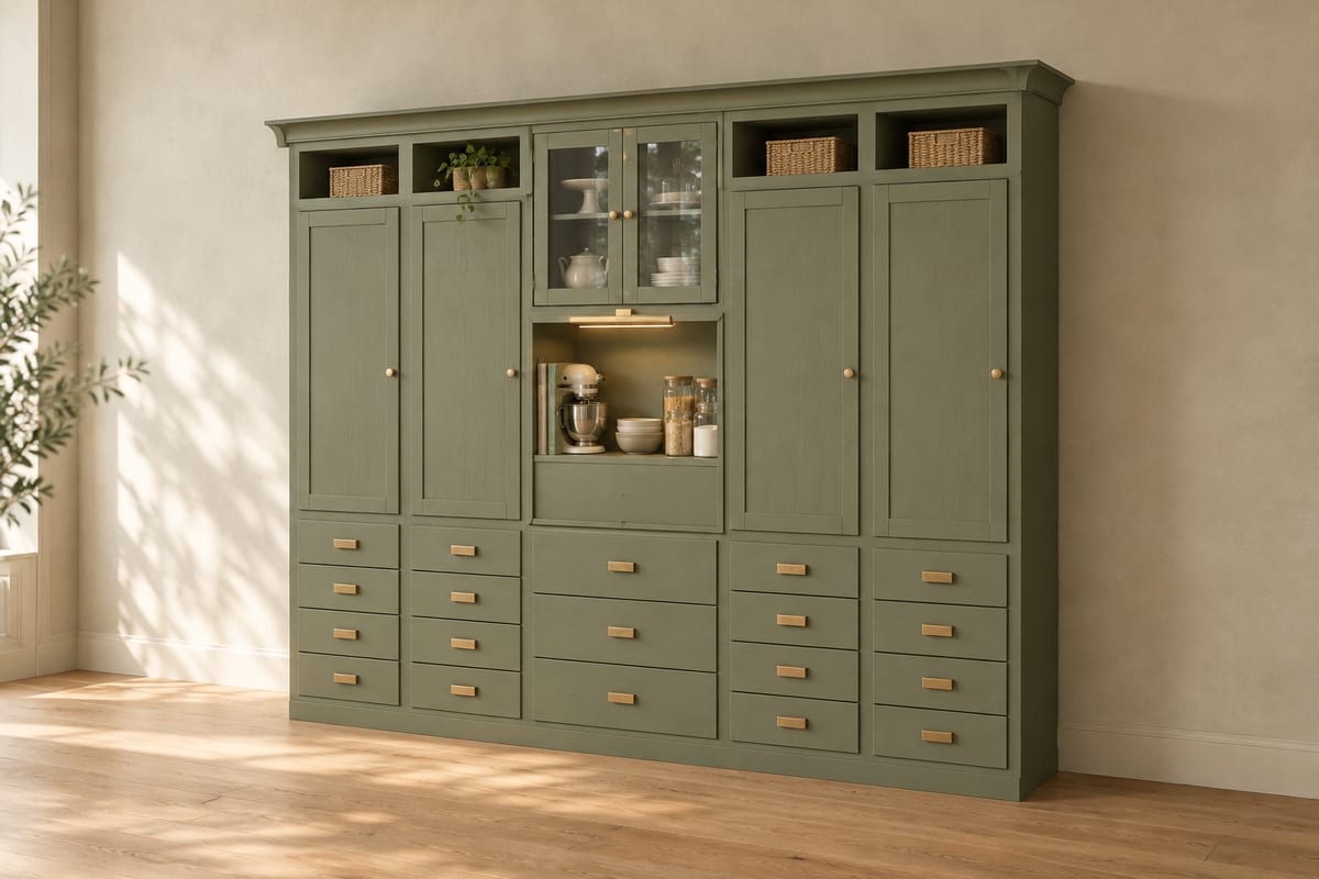 Olive pantry wall, a rendering