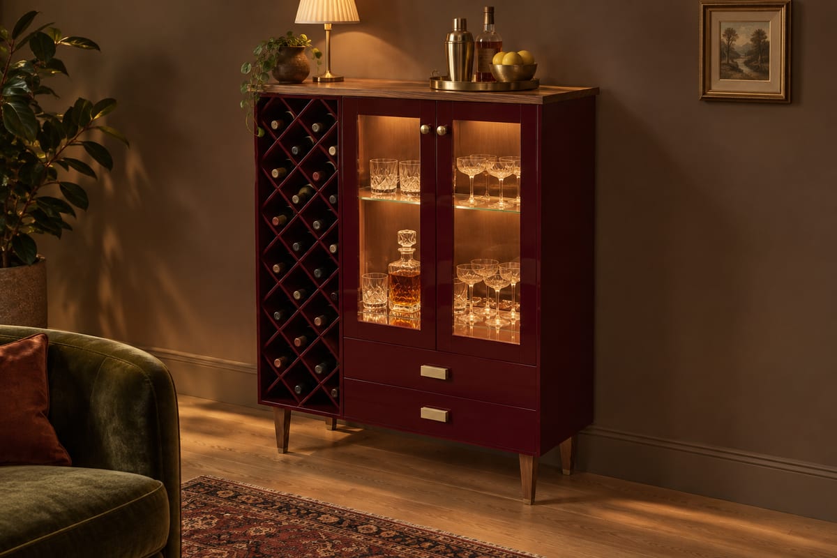 Oxblood bar cabinet, a rendering