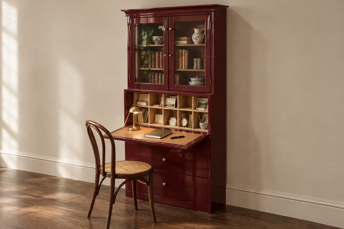 Oxblood secretary desk, a rendering