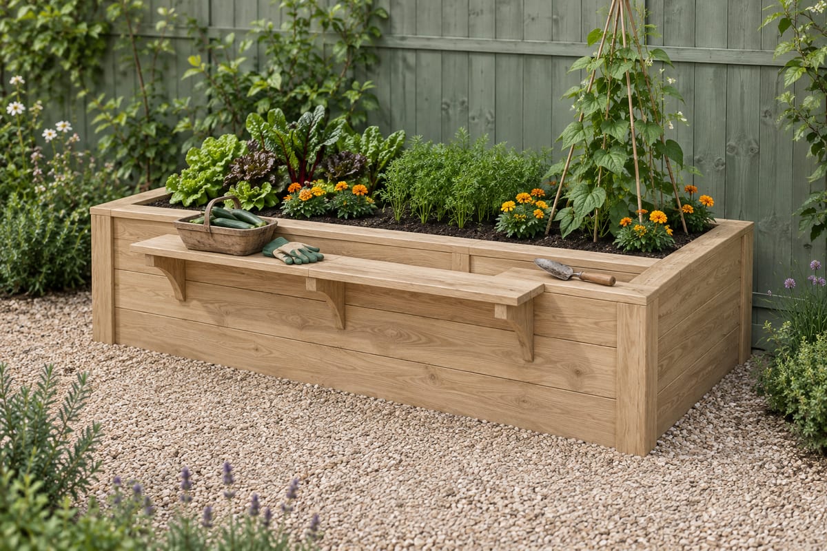 Perch-edge oak raised bed, a rendering