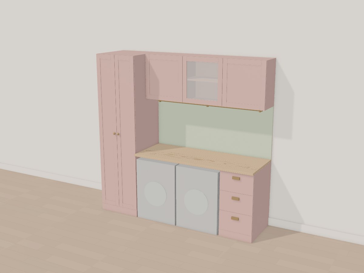 Pink laundry wall with folding counter, Crava's 3D model