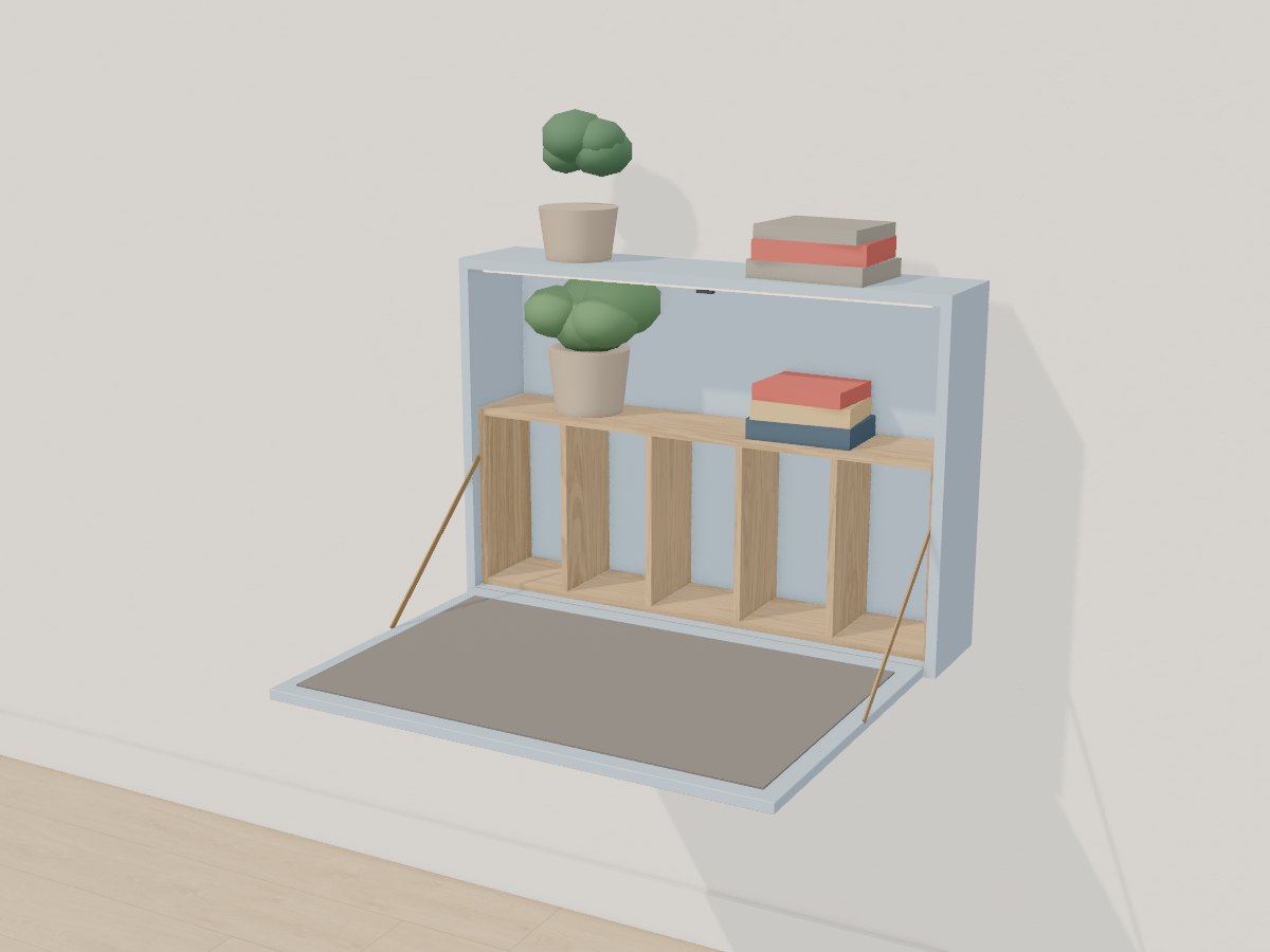 Powder blue fold-down wall desk, Crava's 3D model
