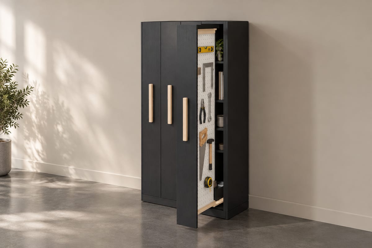 Pull-out pegboard tower, a rendering