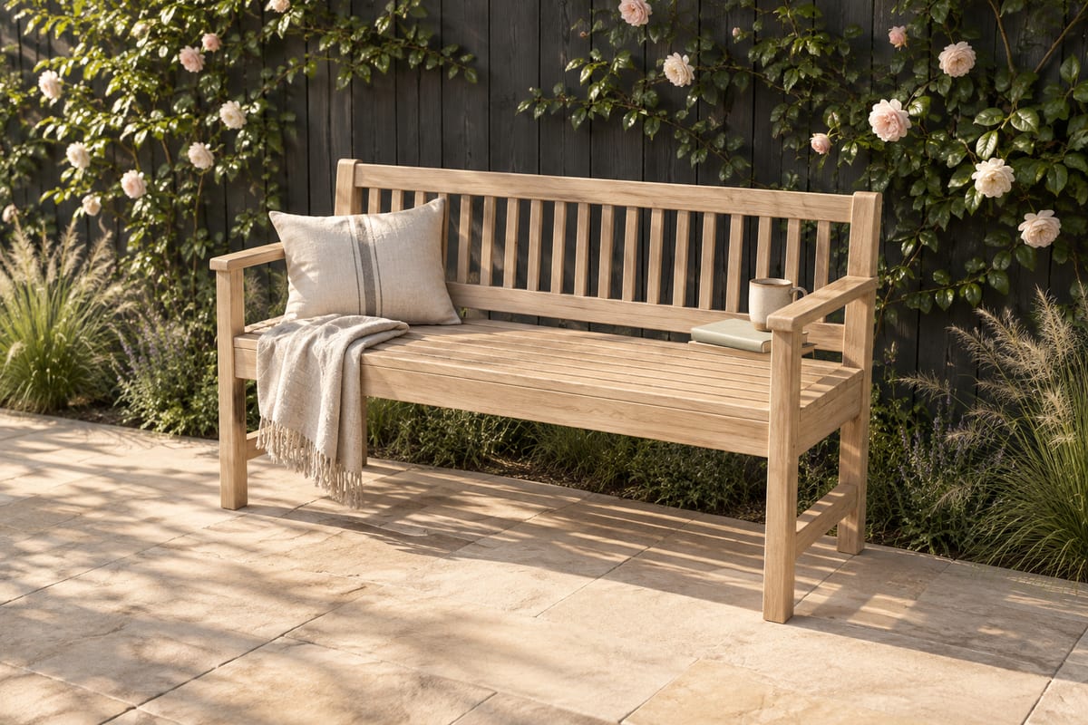 Oak garden bench, a rendering