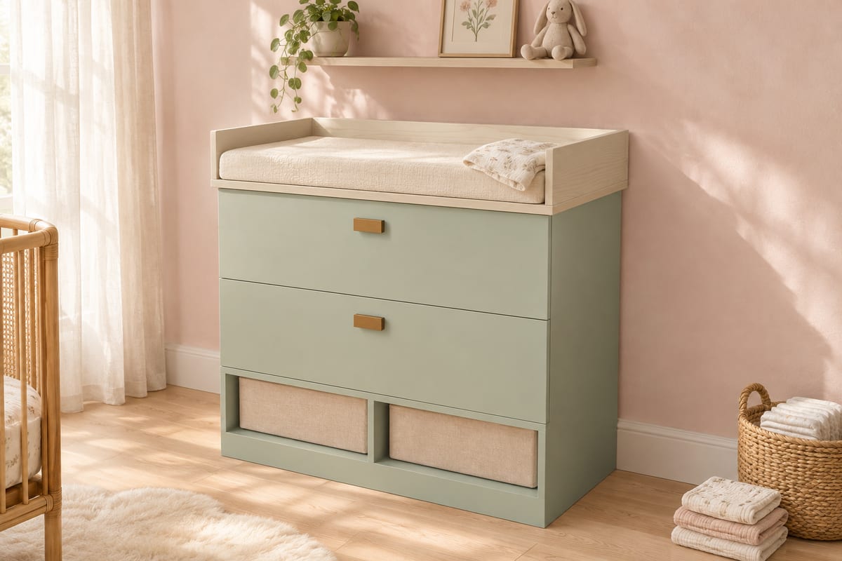 Sage nursery changing dresser, a rendering