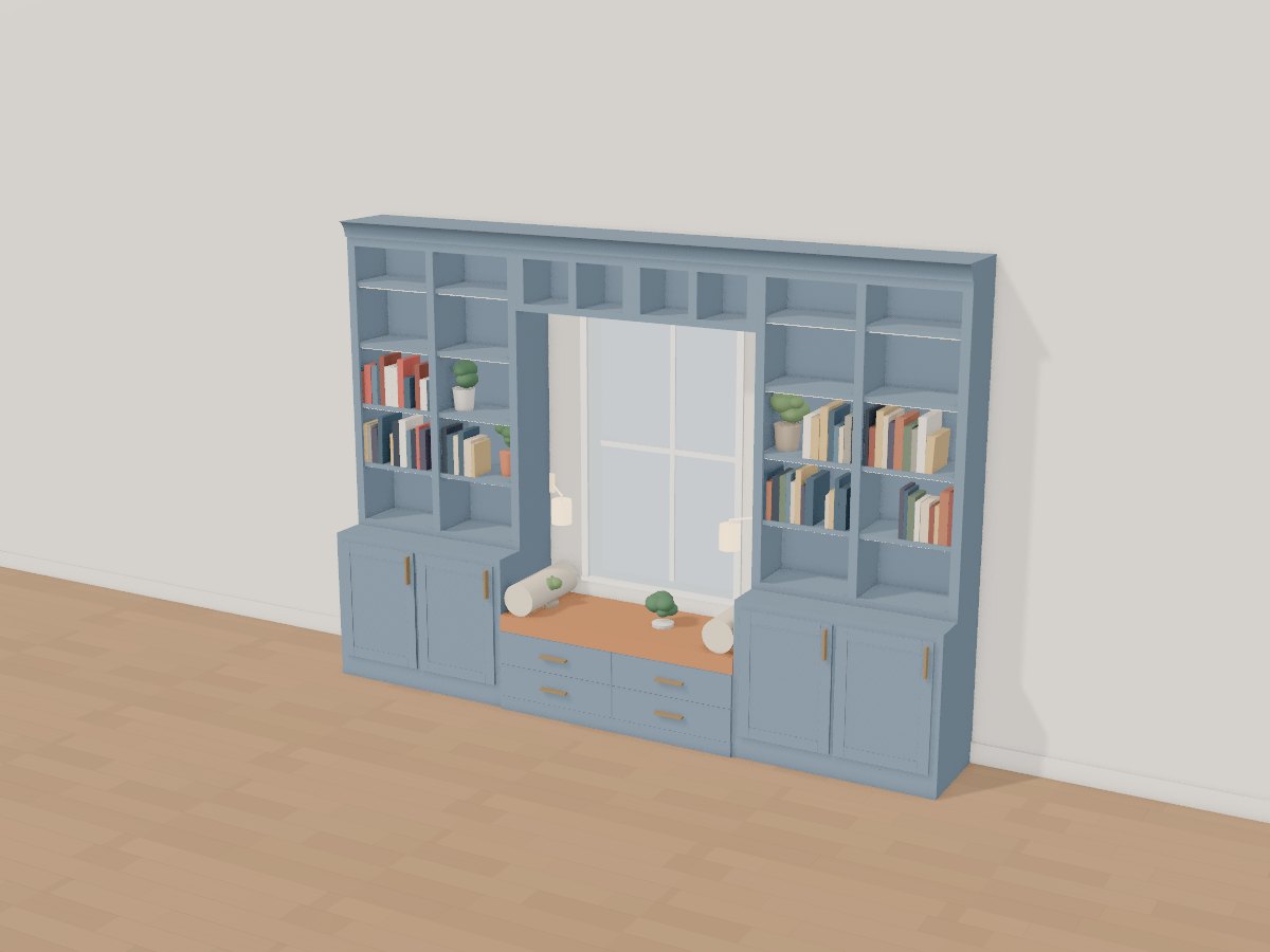 Smoky blue window seat library, Crava's 3D model