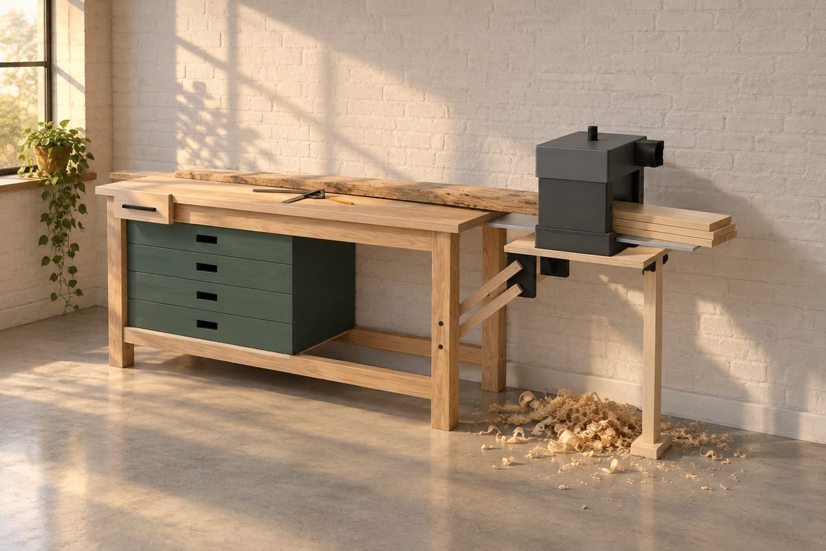 Swing-arm planer workbench, a rendering