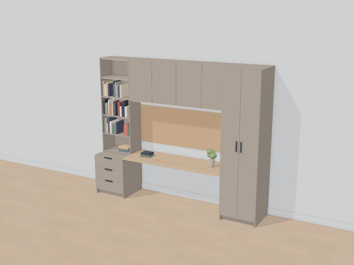 Taupe teen study wall, Crava's 3D model