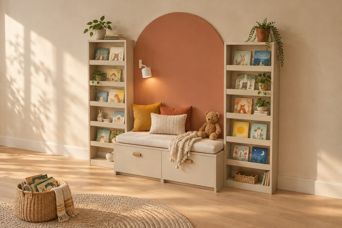 Terracotta arch reading nook, a rendering