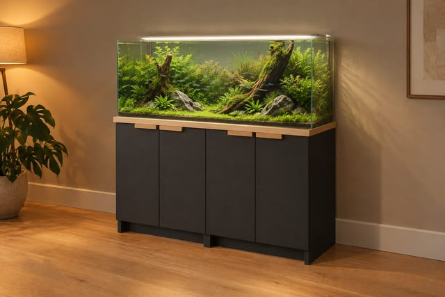 Black and oak aquarium stand