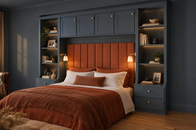 Blue-grey headboard wall
