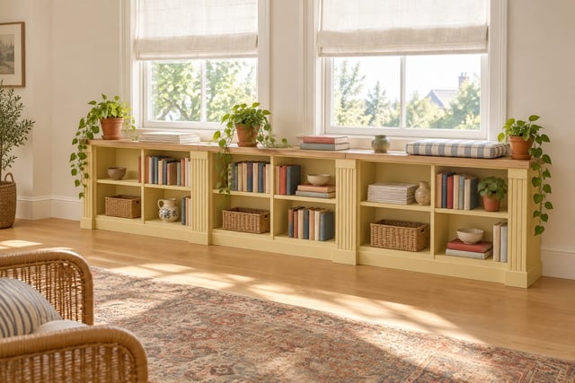 Butter yellow window bookcase